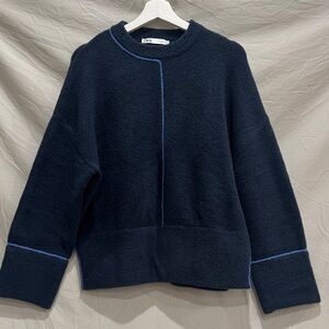 Zara Dark Blue Crew Neck Sweater
